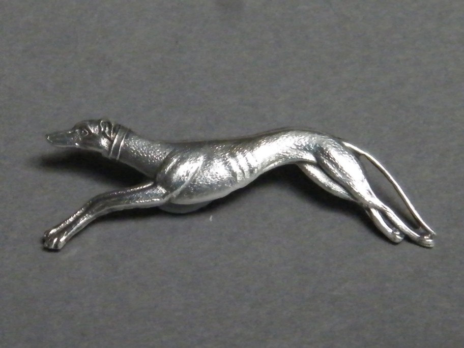 #0891 Art Deco Silver Greyhound Brooch, circa 1930s **SOLD**