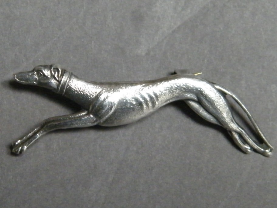 #0891 Art Deco Silver Greyhound Brooch, circa 1930s **SOLD**