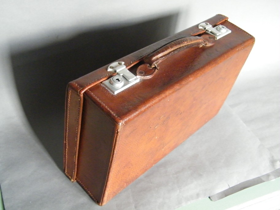 #1015 Attache Style Small Leather Suitcase, circa 1925 - 1950 **SOLD**