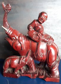 #1822  Carved Hardwood Elephants & Boy from China, circa 1940s - 1950s  **Sold** August 2020