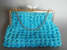 #1408 Turquoise Crocheted Handbag, circa 1960