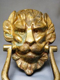 #1698Large  Antique Gilt Brass Lion Door Knocker, 19th Century **Sold** 2023