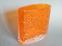 #1739  Whitefriars Glass Tangerine Bow Fronted Nailhead Vase, circa 1969 - 1973  **SOLD**  February 2018