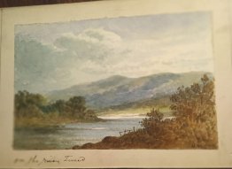#1864 Small Victorian Watercolour Paintng "on the River Tweed" signed H.M., dated 1895