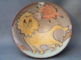 #0036   Rare 'Lion & Sun' Studio Pottery Bowl by Tessa Fuchs (1936-2012)  **Sold**