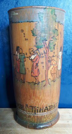 #1764 Important Documentary Dutch P.O.W. Painted Bamboo Pot, dated July 1943