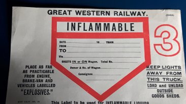 #1805  World War Two Great Western Railway Inflammable Liquids Truck / Wagon Label, circa 1941