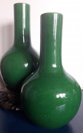 #1824  18th/19th Century Chinese Apple Green Glazed Vases， *Price on Request* ， *售价待询*