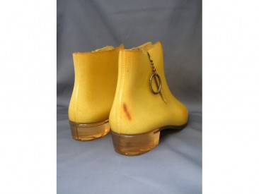 #0456 Rare Pair of Yellow 1960s Mary Quant Designed " Quant Afoot" Ankle Boots - Unused **SOLD** to USA  2016