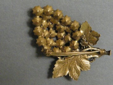 #0936 Gilt Metal & Coloured Diamante "Grapes" Brooch, circa 1930s **SOLD**