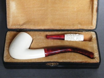 #0896 Early 20th Century Cased "Meerschaum" Pipe and Cigarette Holder, circa 1900 - 1925   **Sold** January 2018