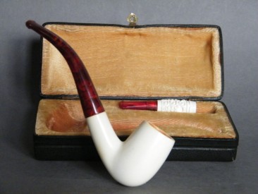 #0896 Early 20th Century Cased "Meerschaum" Pipe and Cigarette Holder, circa 1900 - 1925   **Sold** January 2018