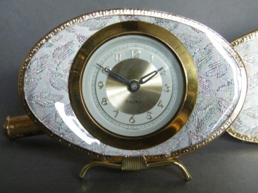 #0924 Boxed Ladies Dressing Table Mirror Brush & Clock Set, circa 1960s **SOLD**
