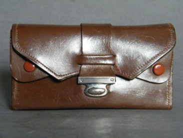 #0930 Ladies Art Deco Style Brown Leather Purse, with Magic Wallet, circa 1950s **SOLD**