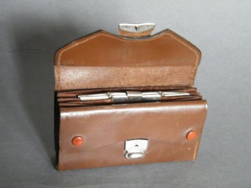#0930 Ladies Art Deco Style Brown Leather Purse, with Magic Wallet, circa 1950s **SOLD**