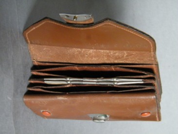 #0930 Ladies Art Deco Style Brown Leather Purse, with Magic Wallet, circa 1950s **SOLD**