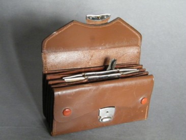 #0930 Ladies Art Deco Style Brown Leather Purse, with Magic Wallet, circa 1950s **SOLD**