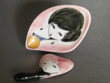 #1412 Hand Painted 'Pin Dish' and Mirror from Italy, circa 1960  **Sold**  January 2019