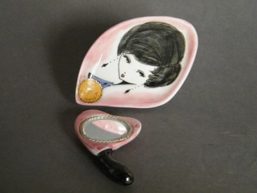 #1412 Hand Painted 'Pin Dish' and Mirror from Italy, circa 1960  **Sold**  January 2019