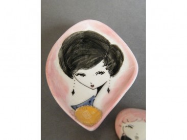 #1412 Hand Painted 'Pin Dish' and Mirror from Italy, circa 1960  **Sold**  January 2019