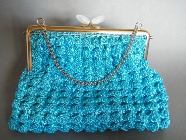 #1408 Turquoise Crocheted Handbag, circa 1960