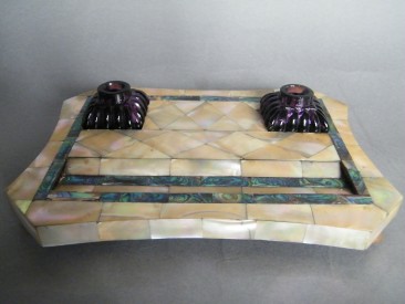 #1678   Mother of Pearl Deskstand & Penrest, circa 1890-1910  **Sold**