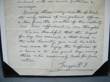#1696   Hand Written Letter from King George V to Former Prisoner of War, 1918   **Sold**