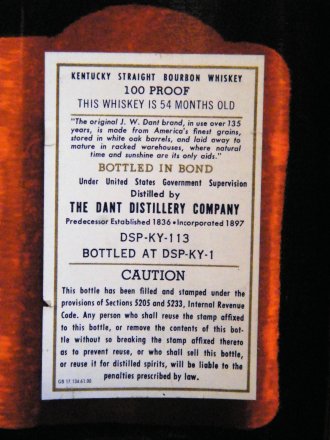 #1704 Un-0pened Bottle of 1969 (1963 distilled) Kentucky "Sour Mash" Bourbon Whisky, from U.S.A. **Sold**  December 2020