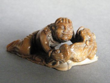 #1720  Fine & Rare 17th / 18th Century  Chinese Soapstone Carving of Liu Hai & a Pixiu*Price on Request*