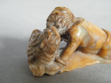 #1720  Fine & Rare 17th / 18th Century  Chinese Soapstone Carving of Liu Hai & a Pixiu*Price on Request*