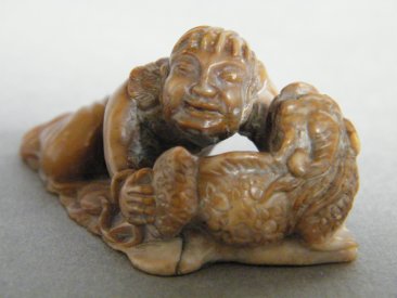 #1720  Fine & Rare 17th / 18th Century  Chinese Soapstone Carving of Liu Hai & a Pixiu*Price on Request*