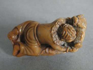 #1720  Fine & Rare 17th / 18th Century  Chinese Soapstone Carving of Liu Hai & a Pixiu*Price on Request*