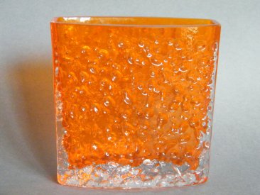 #1739  Whitefriars Glass Tangerine Bow Fronted Nailhead Vase, circa 1969 - 1973  **SOLD**  February 2018