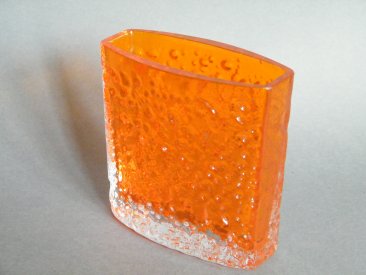 #1739  Whitefriars Glass Tangerine Bow Fronted Nailhead Vase, circa 1969 - 1973  **SOLD**  February 2018