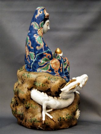 #1753 Rare Japanese Porcelain Figure Kannon with Dragon, Meiji (1868 - 1911)     **SOLD** to USA,  2021