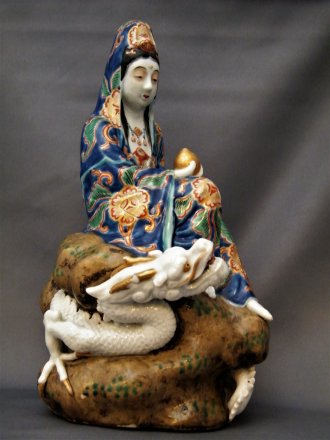 #1753 Rare Japanese Porcelain Figure Kannon with Dragon, Meiji (1868 - 1911)     **SOLD** to USA,  2021