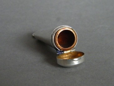 #0742 Edwardian Gold Collared Amber Cheroot Holder in Silver Case, circa 1910 **SOLD**