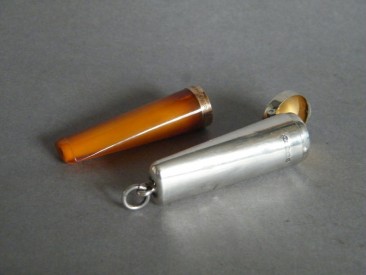 #0742 Edwardian Gold Collared Amber Cheroot Holder in Silver Case, circa 1910 **SOLD**