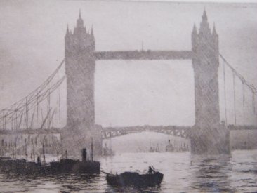 #1769  Framed Signed Etching "Tower Bridge London"  by E.J. Maybery (1887-1964) **Sold** May 2019