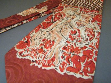 #1797  Rare 1940s Surrealist Style Screen Printed Tie by Cardinal 5th Avenue New York **SOLD** 2021
