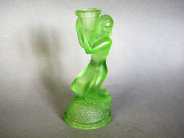 #1809 Green Glass Art Deco Candle Holder, circa 1930s **SOLD** 2020