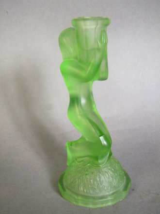 #1809 Green Glass Art Deco Candle Holder, circa 1930s **SOLD** 2020