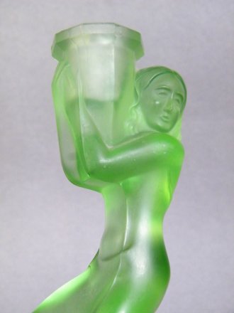 #1809 Green Glass Art Deco Candle Holder, circa 1930s **SOLD** 2020