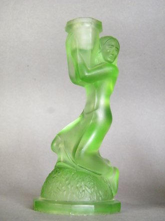 #1809 Green Glass Art Deco Candle Holder, circa 1930s **SOLD** 2020