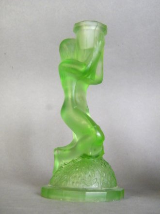 #1809 Green Glass Art Deco Candle Holder, circa 1930s **SOLD** 2020