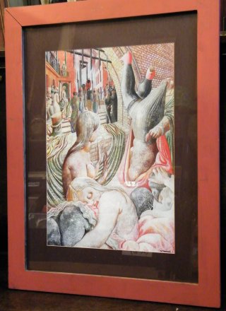 #1820  Surrealist Style Painting, Acrylic on Board, circa 1980s - 1990s