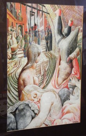 #1820  Surrealist Style Painting, Acrylic on Board, circa 1980s - 1990s