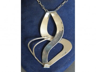 #1173 Abstract Contemporary Style Silver Pendant on Silver Chain, circa 1950s - 1960s **SOLD**