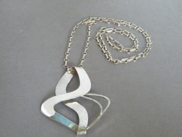 #1173 Abstract Contemporary Style Silver Pendant on Silver Chain, circa 1950s - 1960s **SOLD**