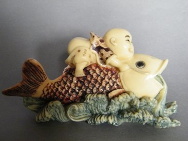 #1782  Japanese Faux Ivory (Plastic) "Okinomo", Signed, circa 1960s    **Sold**  February 2020